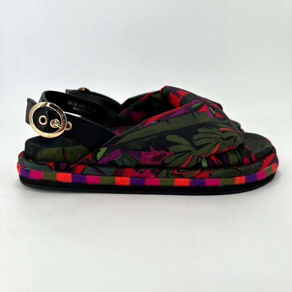 FARM Rio Shoes - Farm Rio Banana Leaves Puffy Flat Platform Sandals Buckle Slingback sz 9 Women's